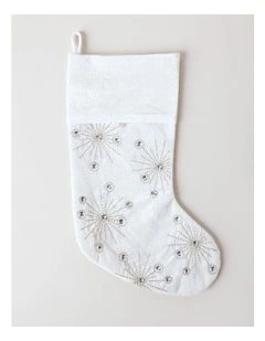 Luxe Christmas Velvet Starry Stocking 43cm in White