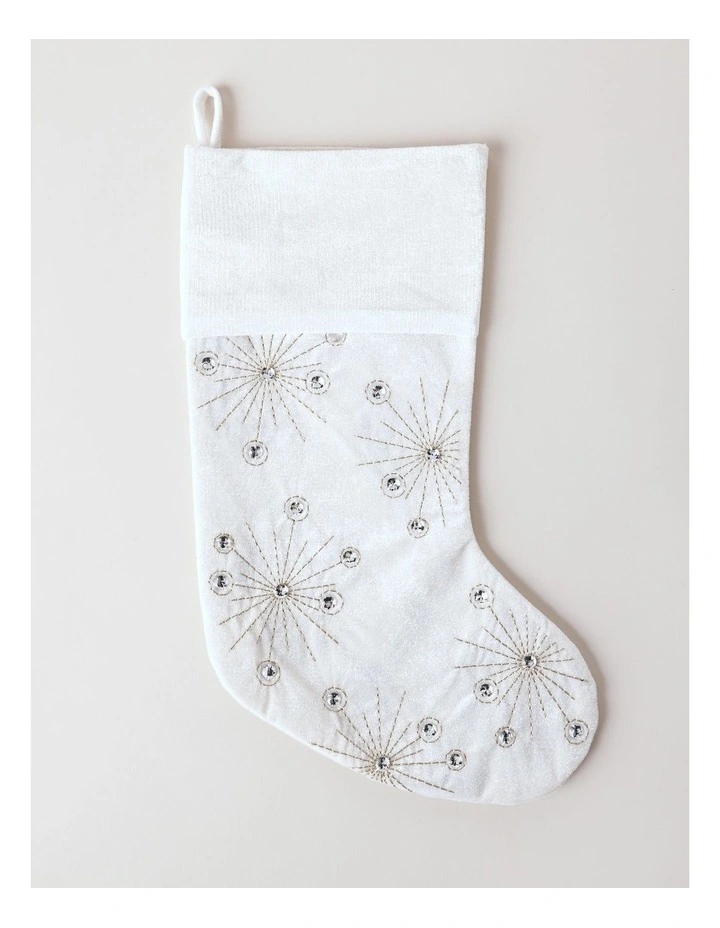 Luxe Christmas Velvet Starry Stocking 43cm in White image 1