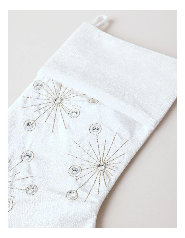 Luxe Christmas Velvet Starry Stocking 43cm in White image 2