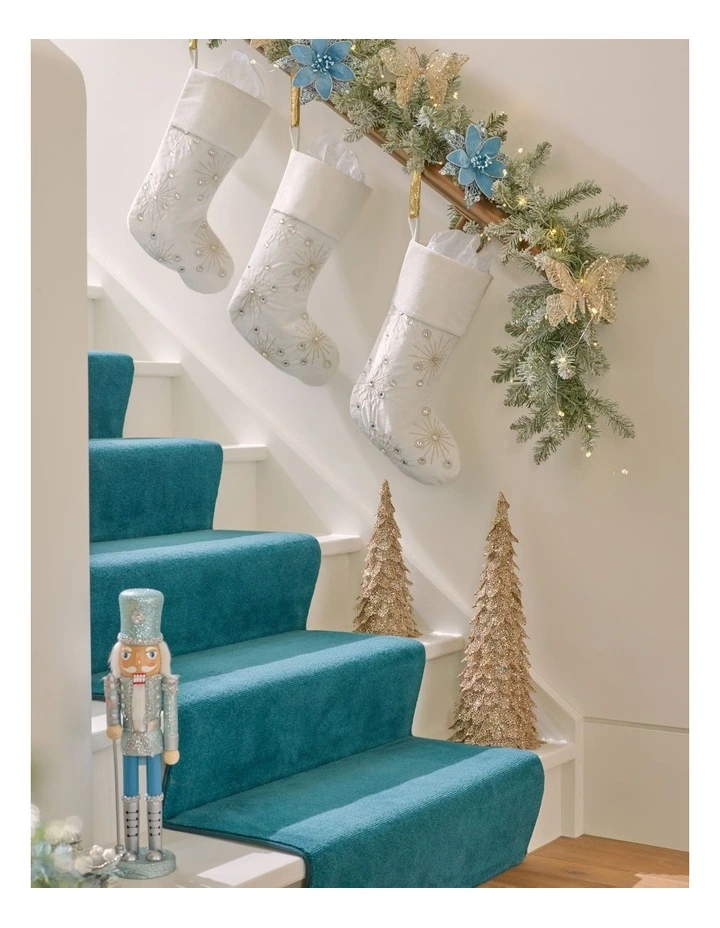 Luxe Christmas Velvet Starry Stocking 43cm in White image 3