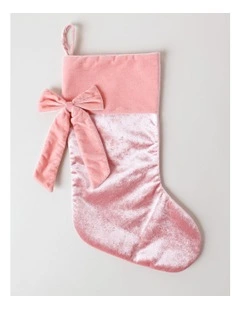 Luxe Christmas Velvet Stocking with Bow 43cm in Pink