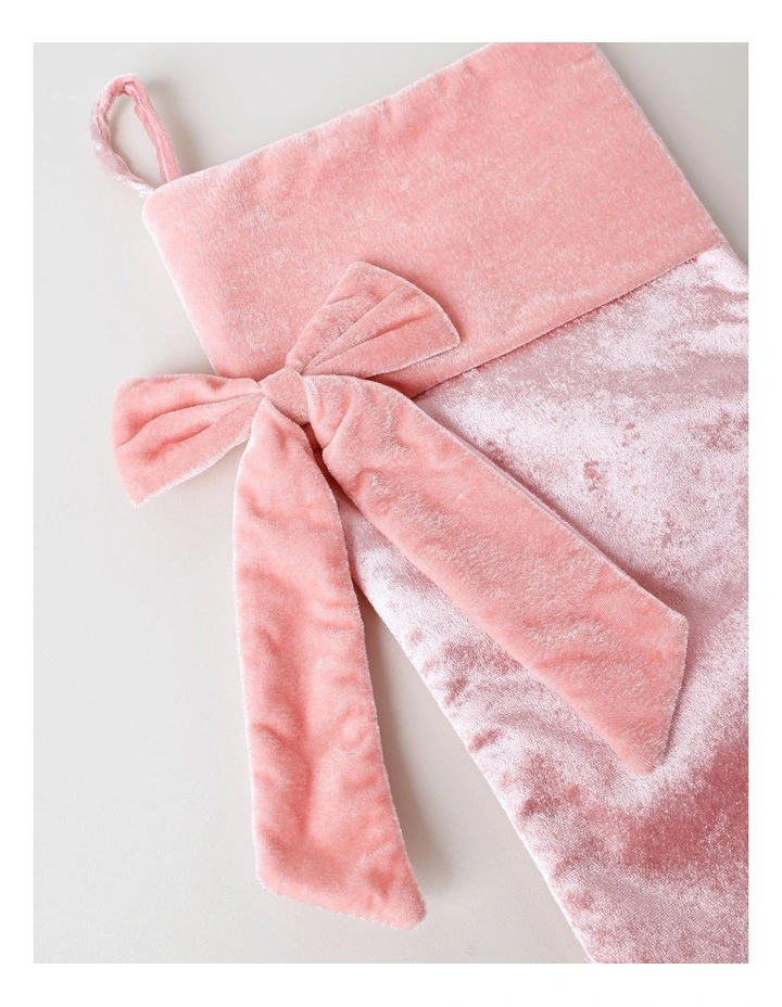 Luxe Christmas Velvet Stocking with Bow 43cm in Pink image 2