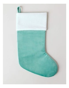 Eucalyptus Christmas Fabric Velvet Stocking with Contrast Cuff Stocking 43cm in Blue