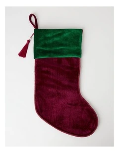 Heirloom Christmas Velvet Stocking with Tassel in Red and Green: 45cm
