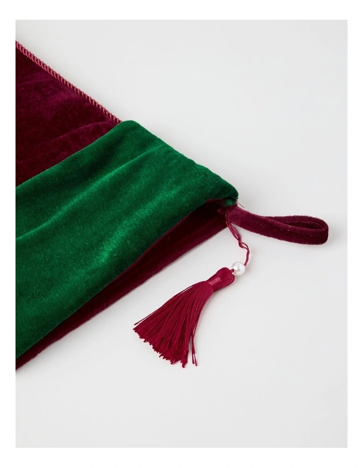 Heirloom Christmas Velvet Stocking with Tassel in Red and Green: 45cm image 2