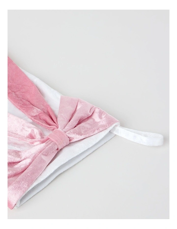Luxe Christmas Velvet Stocking with Bow in White and Pink: 43cm image 3