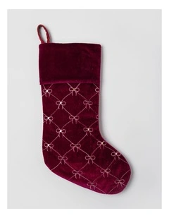 Heirloom Christmas Velvet Bows & Sequins Stocking in Red: 43cm
