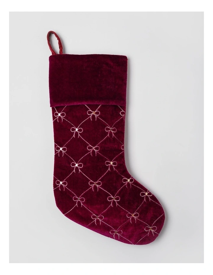 Heirloom Christmas Velvet Bows & Sequins Stocking in Red: 43cm image 1