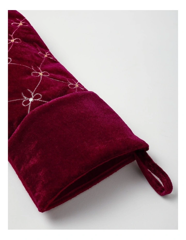 Heirloom Christmas Velvet Bows & Sequins Stocking in Red: 43cm image 2