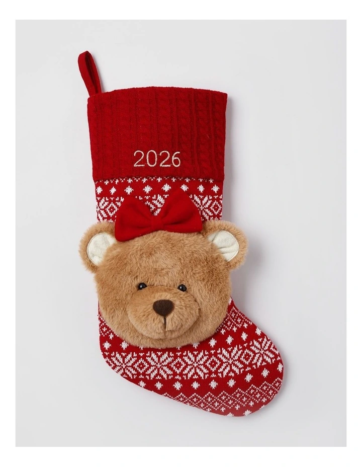 Heirloom Christmas 2026 Evie Charity Bear Felt Stocking in Multi: 42cm image 1