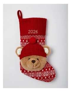 Heirloom Christmas 2026 Ethan Charity Bear Felt Stocking in Multi: 42cm