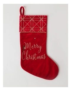Heirloom Christmas Velvet Latice 42cm Cuff Stocking in Red