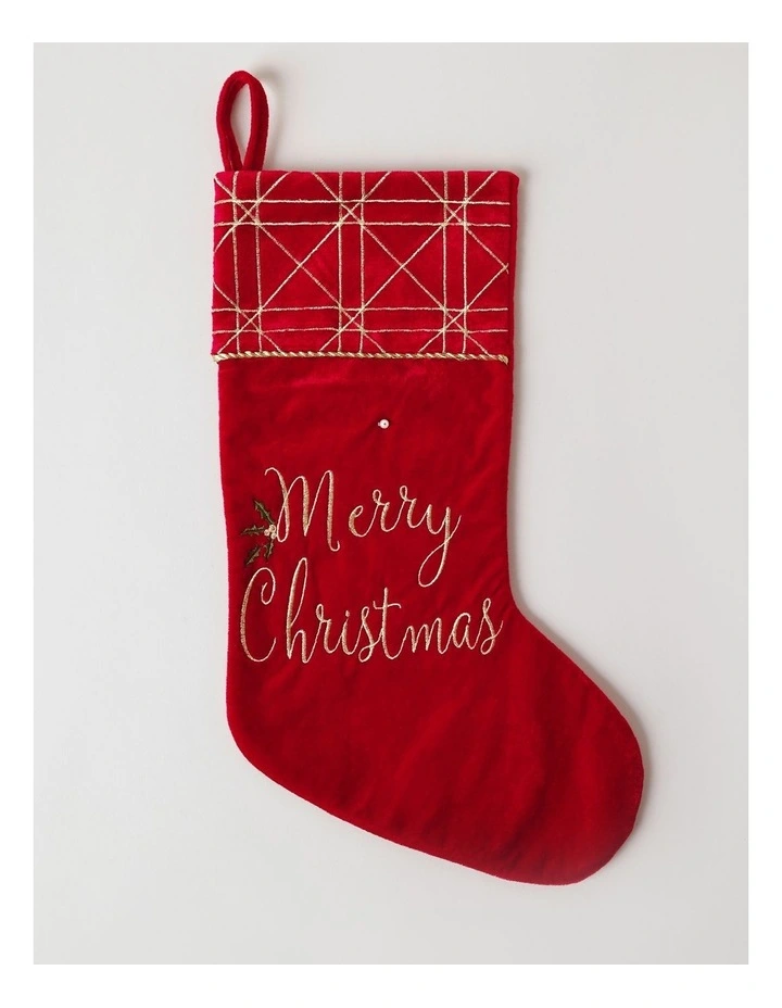 Heirloom Christmas Velvet Latice 42cm Cuff Stocking in Red image 1