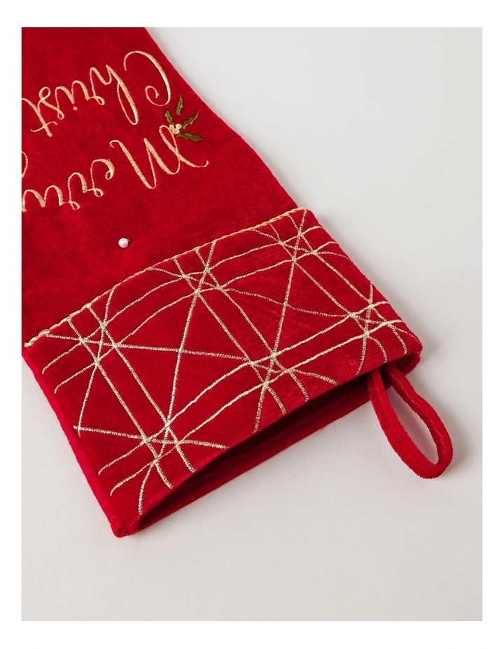 Heirloom Christmas Velvet Latice 42cm Cuff Stocking in Red image 2