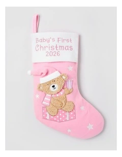 Nostalgia Felt Baby's First Christmas Stocking 35cm in Pink