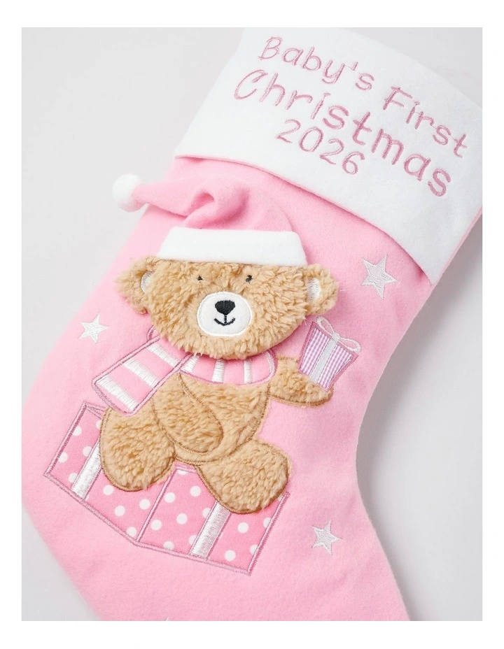Nostalgia Felt Baby's First Christmas Stocking 35cm in Pink image 2