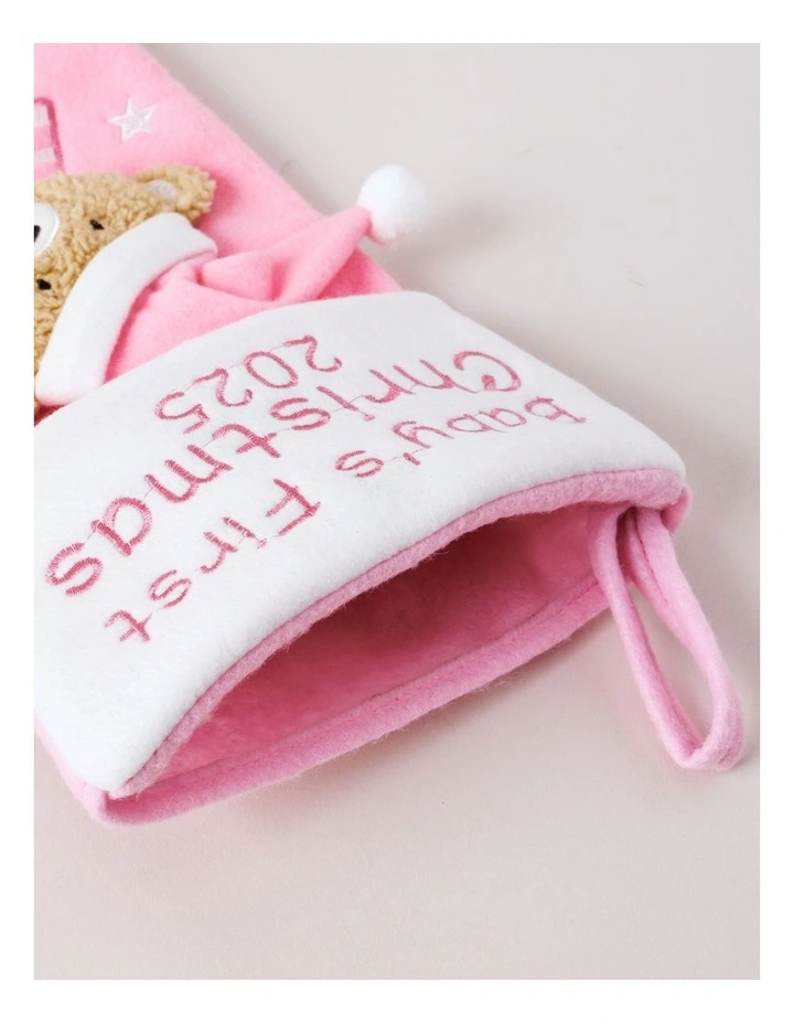 Candyland Felt Baby's First Christmas Stocking 35cm in Pink image 3