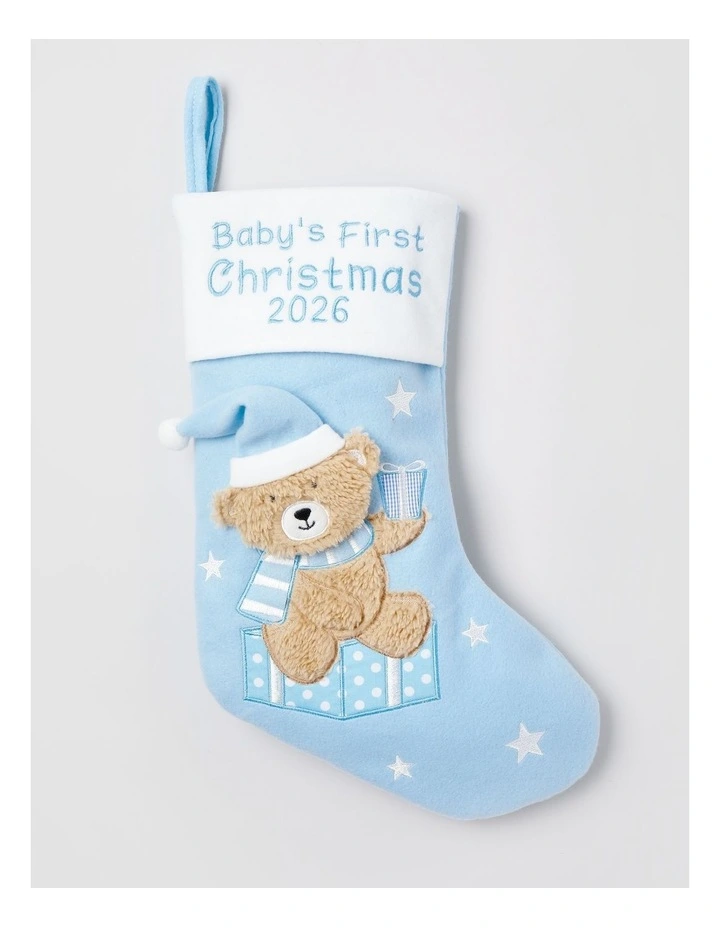 Nostalgia Felt Baby's First Christmas Stocking 35cm in Blue image 1