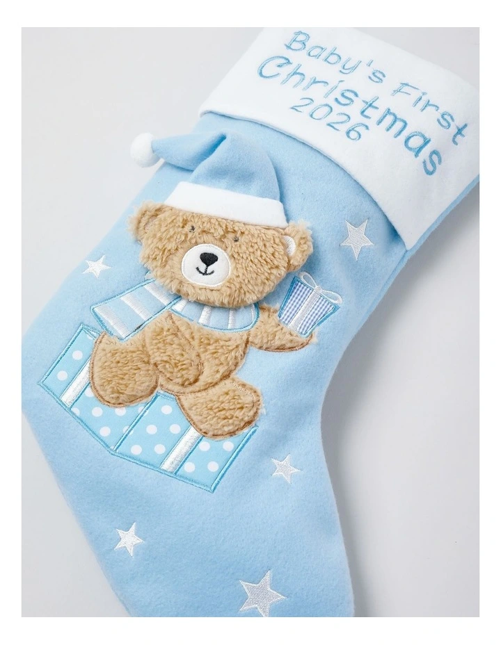 Nostalgia Felt Baby's First Christmas Stocking 35cm in Blue image 2