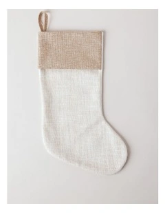 Eucalyptus Christmas Hessian withWhite Cuff Stocking 44cm in Natural