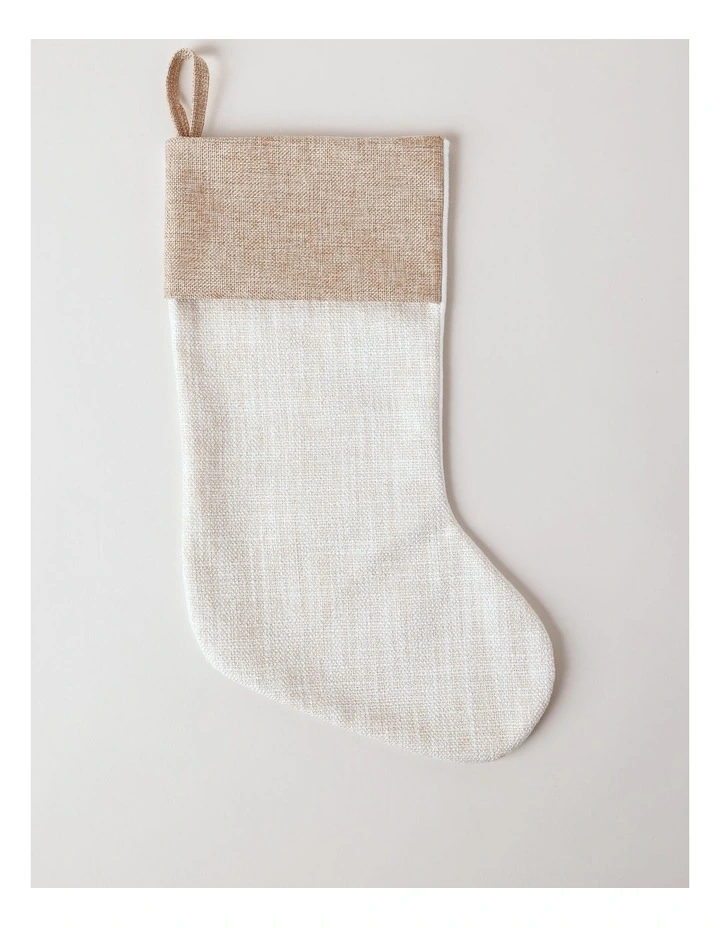 Eucalyptus Christmas Hessian withWhite Cuff Stocking 44cm in Natural image 1