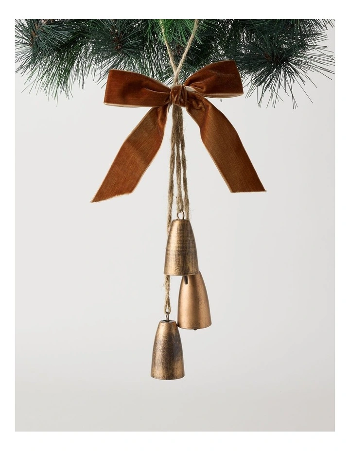 Harvest Christmas Rustic Metal Bell Cluster Ornament with Bow 25cm in Multi image 1