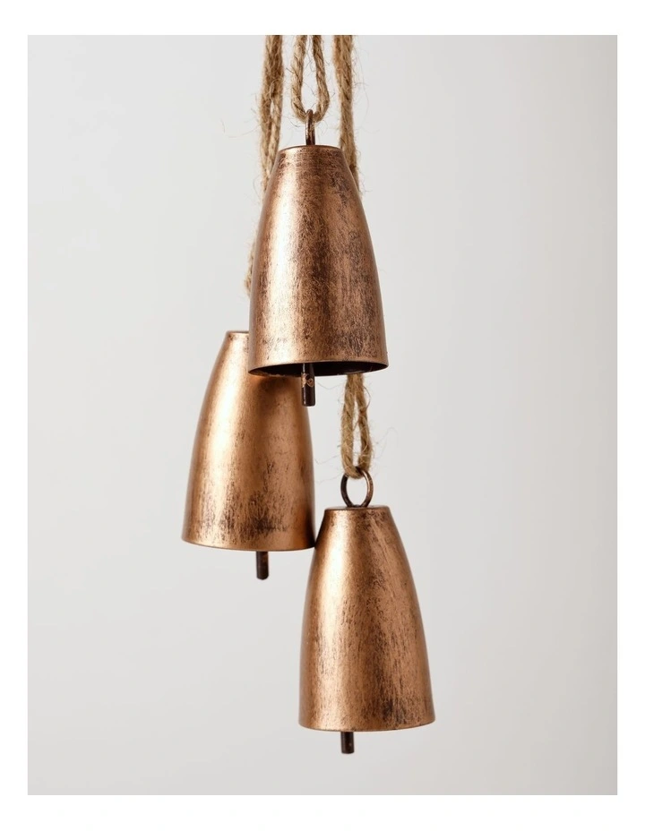 Harvest Christmas Rustic Metal Bell Cluster Ornament with Bow 25cm in Multi image 2