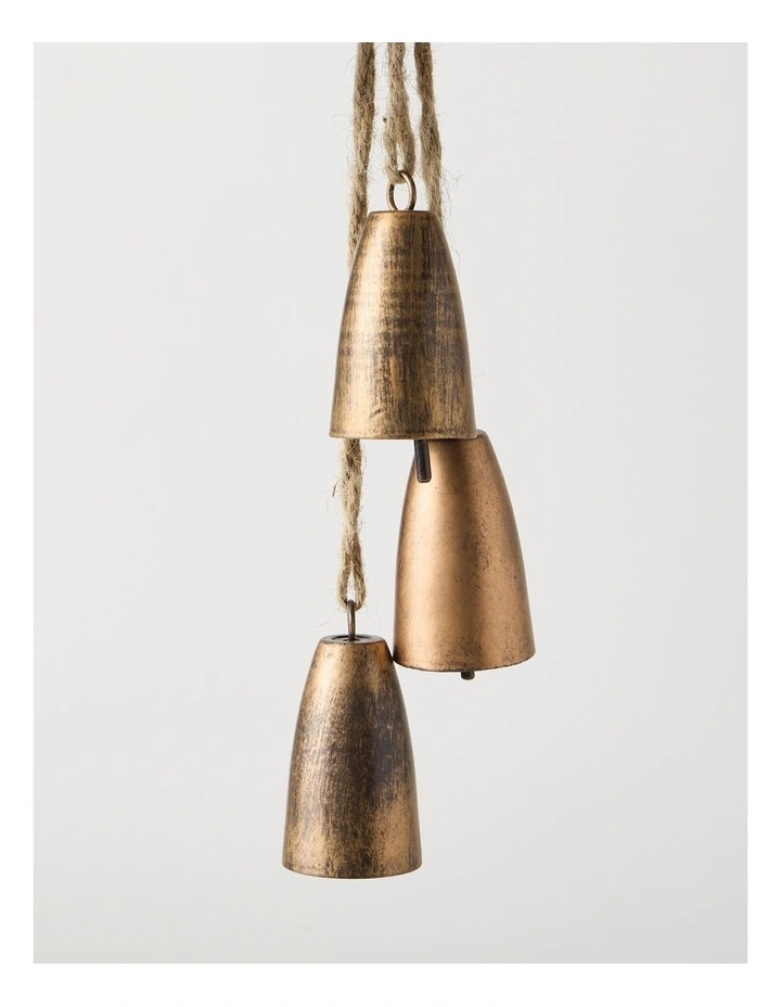 Harvest Christmas Rustic Metal Bell Cluster Ornament with Bow 25cm in Multi image 2