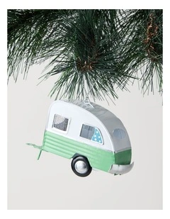 Eucalyptus Christmas Metal Caravan Ornament 10cm in Green