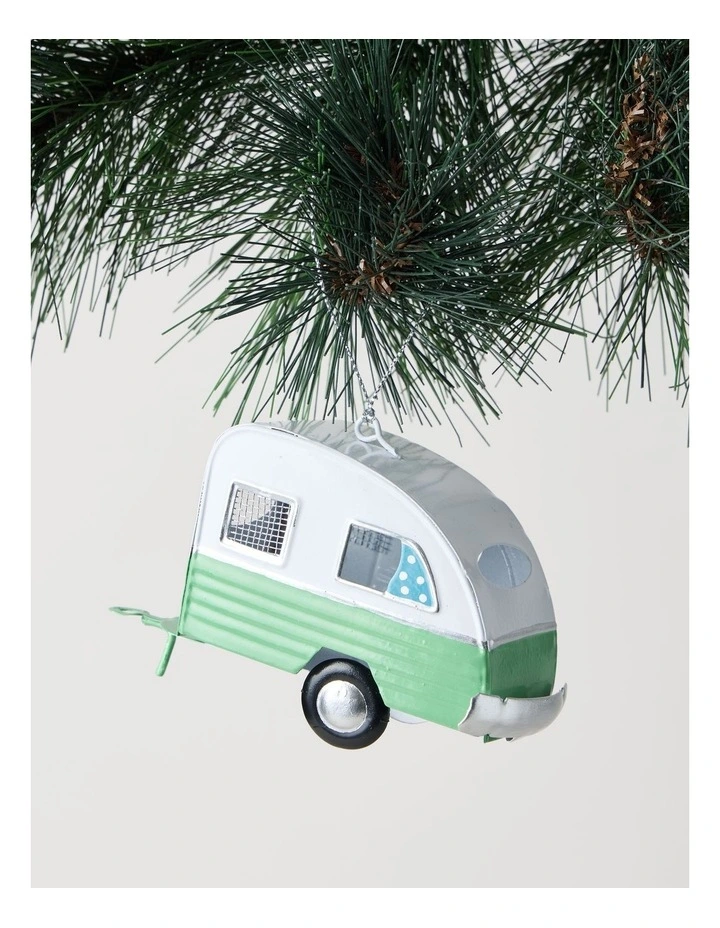 Eucalyptus Christmas Metal Caravan Ornament 10cm in Green image 1