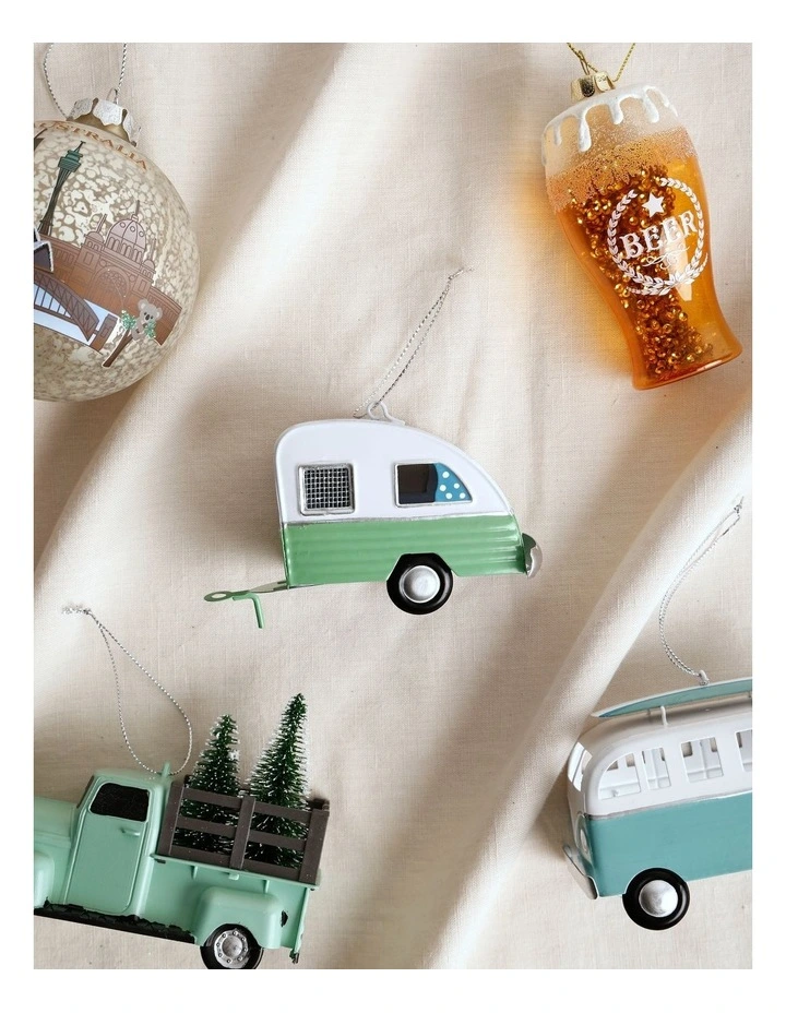 Eucalyptus Christmas Metal Caravan Ornament 10cm in Green image 3