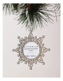 Luxe Christmas Metal Snowflake Frame Ornament 10cm in Silver