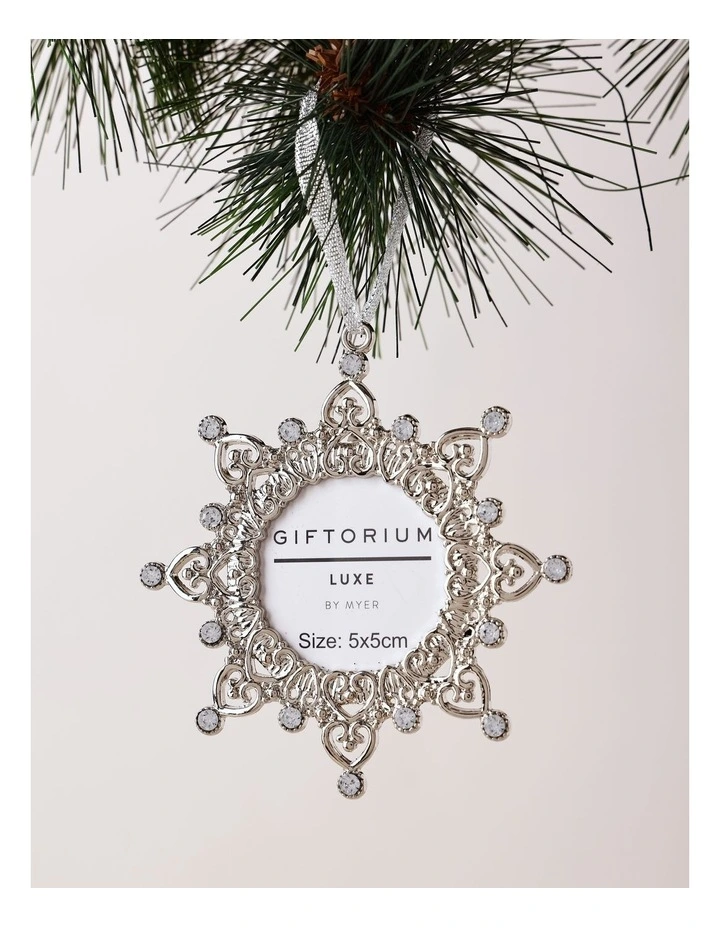 Luxe Christmas Metal Snowflake Frame Ornament 10cm in Silver image 1