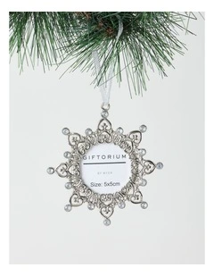 Luxe Christmas Metal Snowflake Frame Ornament 10cm in Silver