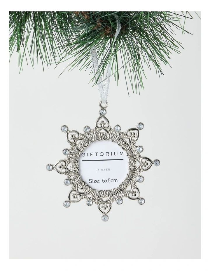 Luxe Christmas Metal Snowflake Frame Ornament 10cm in Silver image 1