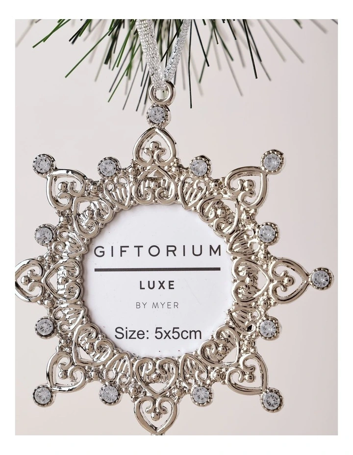 Luxe Christmas Metal Snowflake Frame Ornament 10cm in Silver image 2