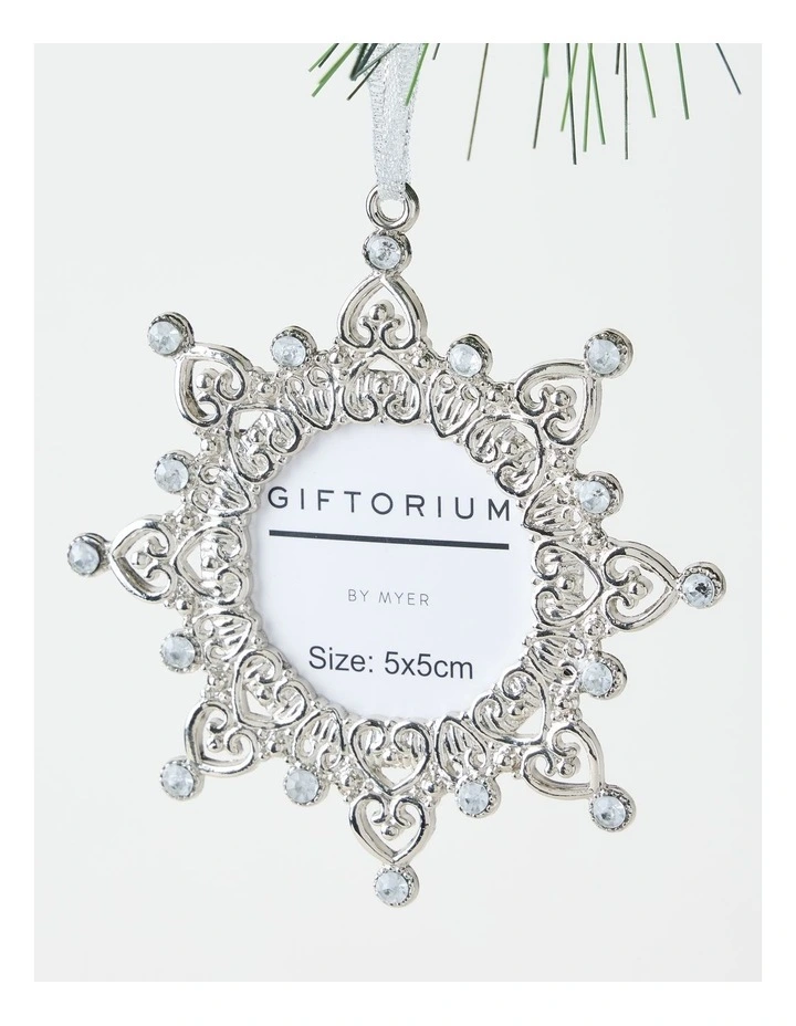 Luxe Christmas Metal Snowflake Frame Ornament 10cm in Silver image 2