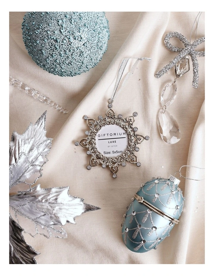 Luxe Christmas Metal Snowflake Frame Ornament 10cm in Silver image 3