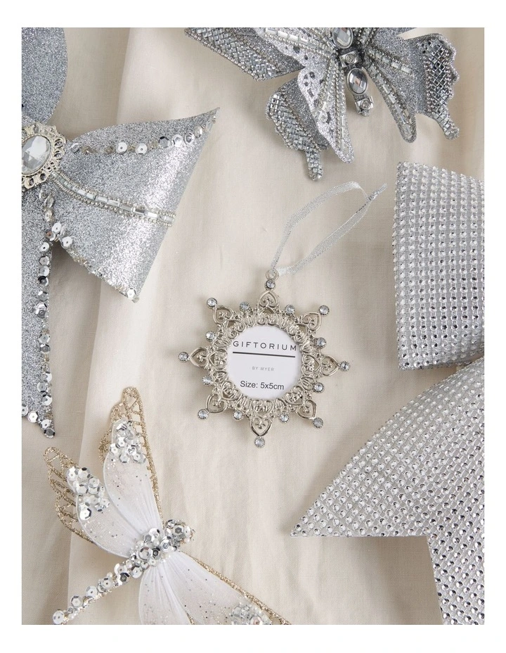 Luxe Christmas Metal Snowflake Frame Ornament 10cm in Silver image 3