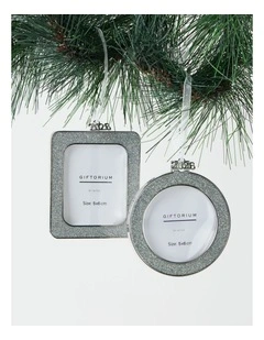 Luxe Christmas Assorted Metal Glitter Rectangle & Circle Frame Ornaments 8cm in White