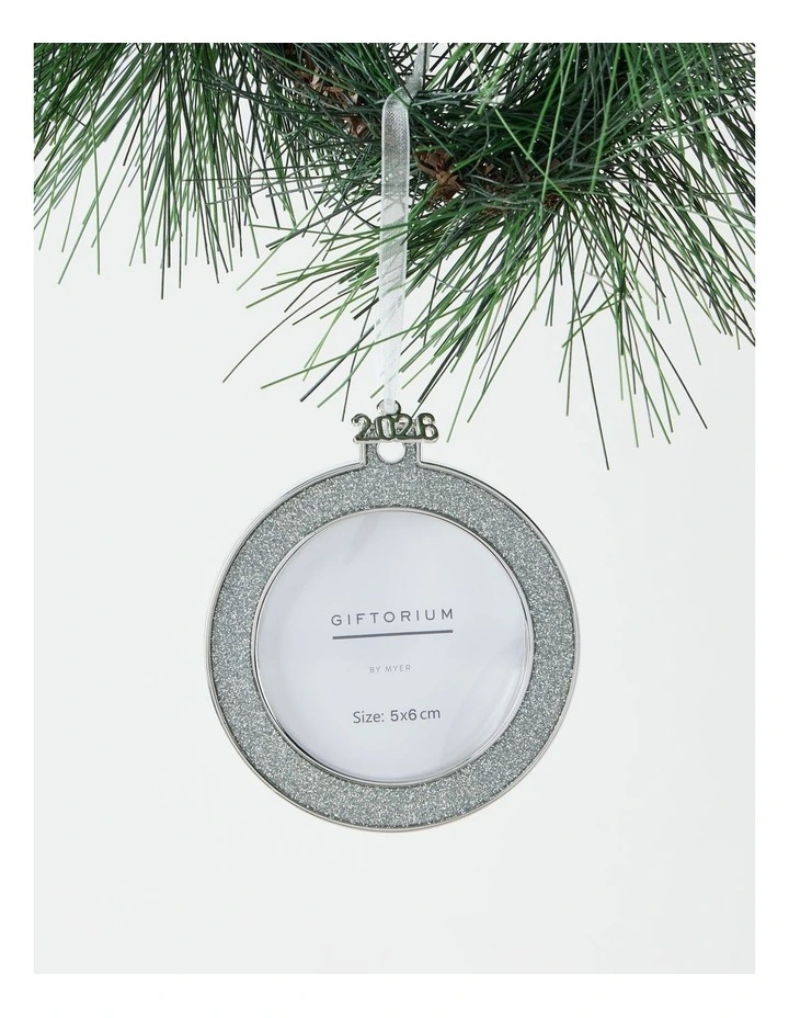 Luxe Christmas Assorted Metal Glitter Rectangle & Circle Frame Ornaments 8cm in White image 2