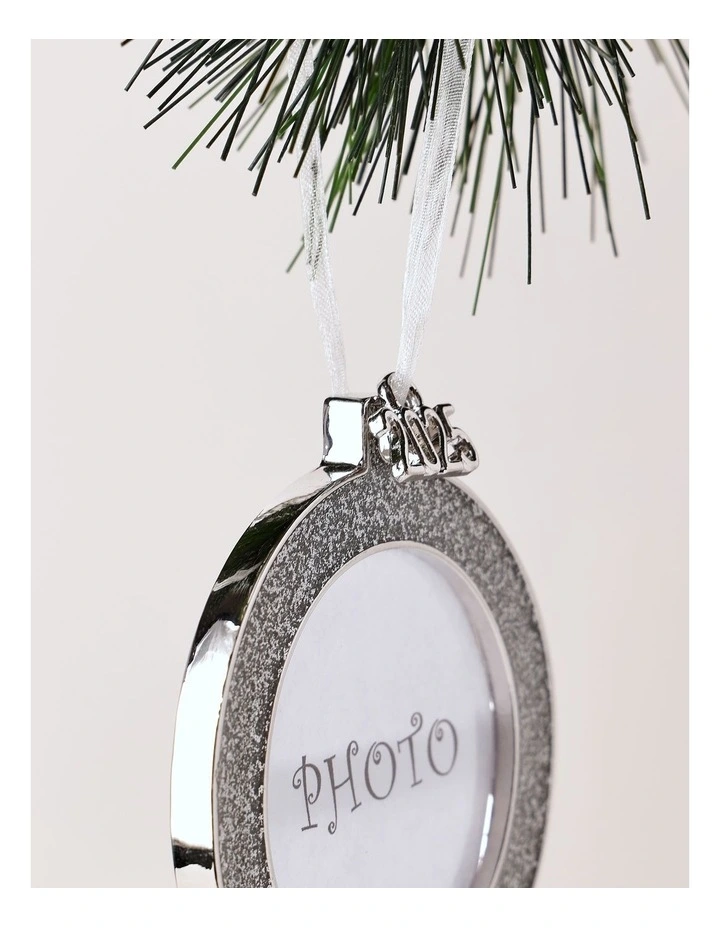 Luxe Christmas Assorted Metal Glitter Rectangle & Circle Frame Ornaments 8cm in White image 2