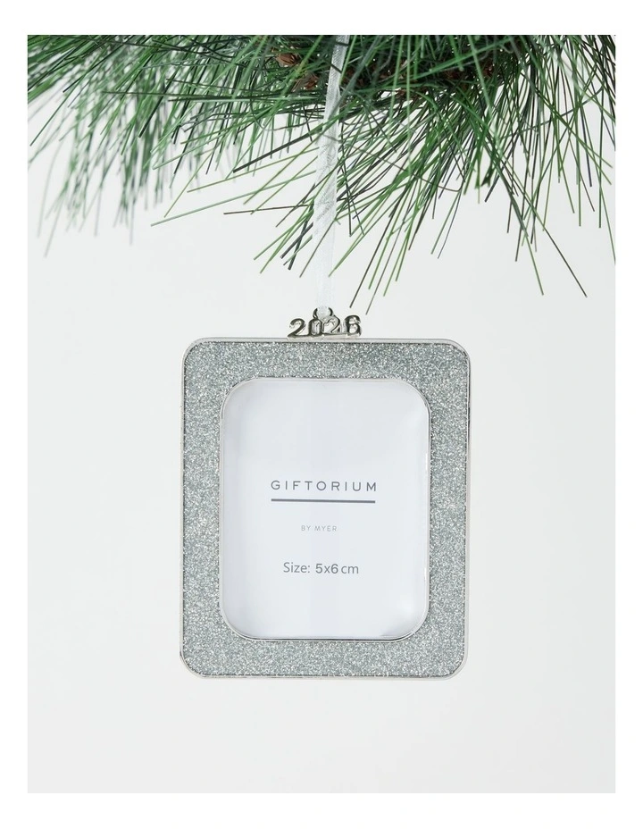 Luxe Christmas Assorted Metal Glitter Rectangle & Circle Frame Ornaments 8cm in White image 3