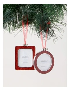 Heirloom Christmas Assorted Metal Glitter Rectangle & Square Frame Ornaments 8cm in Red