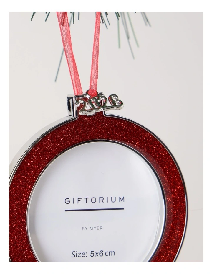 Heirloom Christmas Assorted Metal Glitter Rectangle & Square Frame Ornaments 8cm in Red image 2