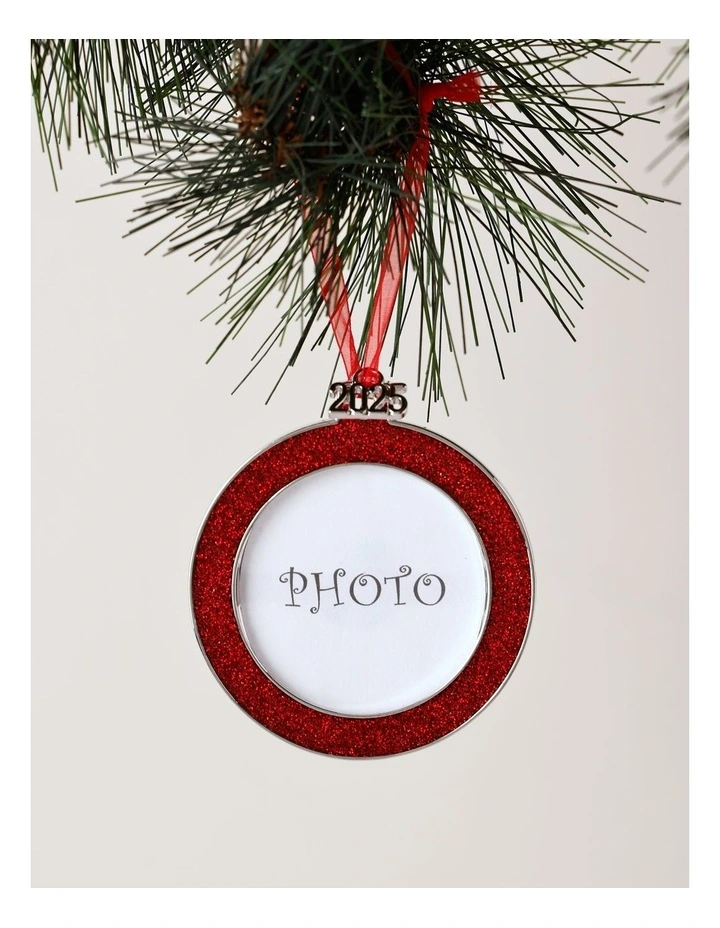 Heirloom Christmas Assorted Metal Glitter Rectangle & Square Frame Ornaments 8cm in Red image 2