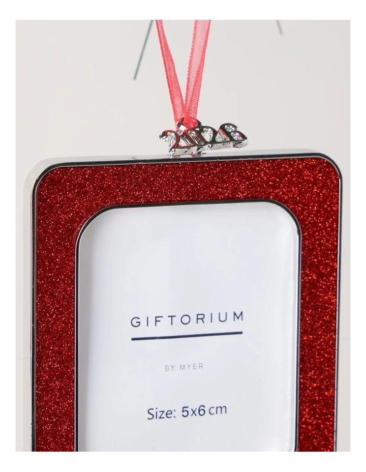 Heirloom Christmas Assorted Metal Glitter Rectangle & Square Frame Ornaments 8cm in Red image 3