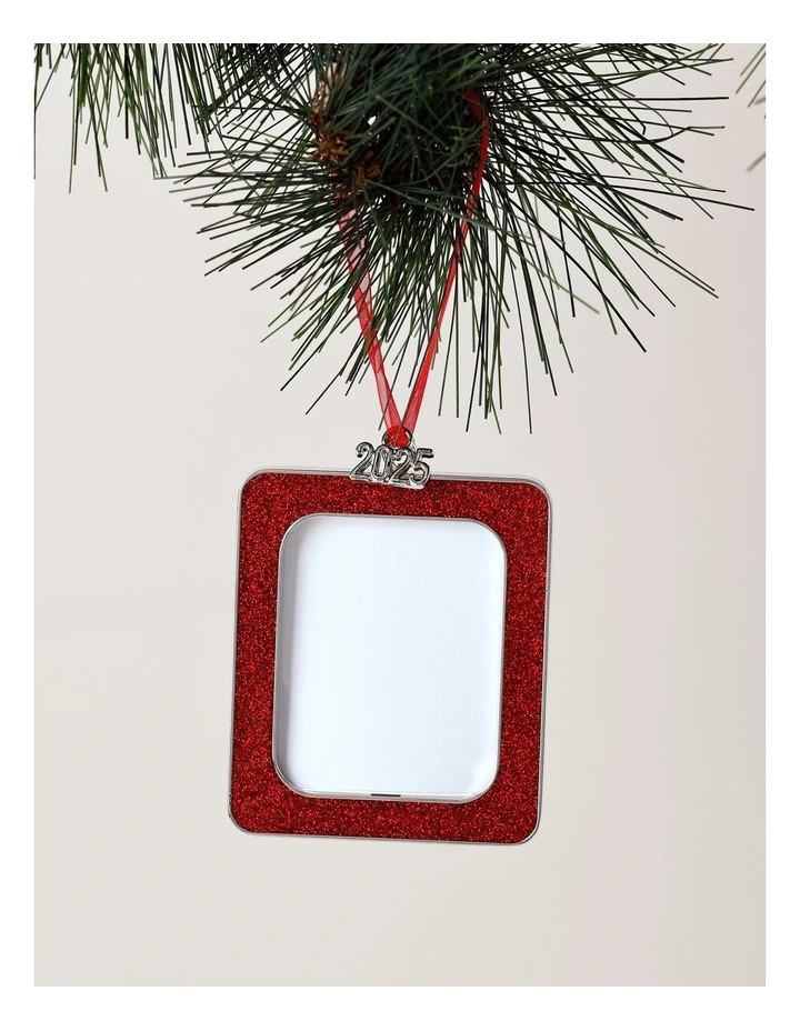 Heirloom Christmas Assorted Metal Glitter Rectangle & Square Frame Ornaments 8cm in Red image 3