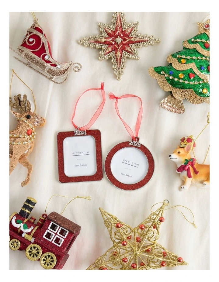 Heirloom Christmas Assorted Metal Glitter Rectangle & Square Frame Ornaments 8cm in Red image 4