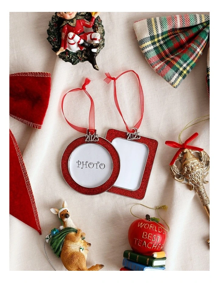 Heirloom Christmas Assorted Metal Glitter Rectangle & Square Frame Ornaments 8cm in Red image 4